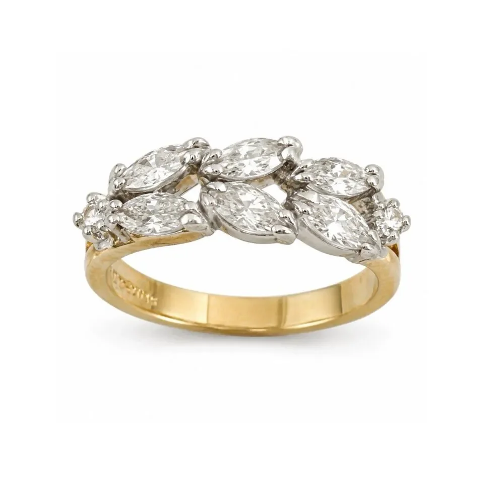 Vintage 1970s Ring Size 5 CZ Marquise Cluster Gold Plated Band - 14Q